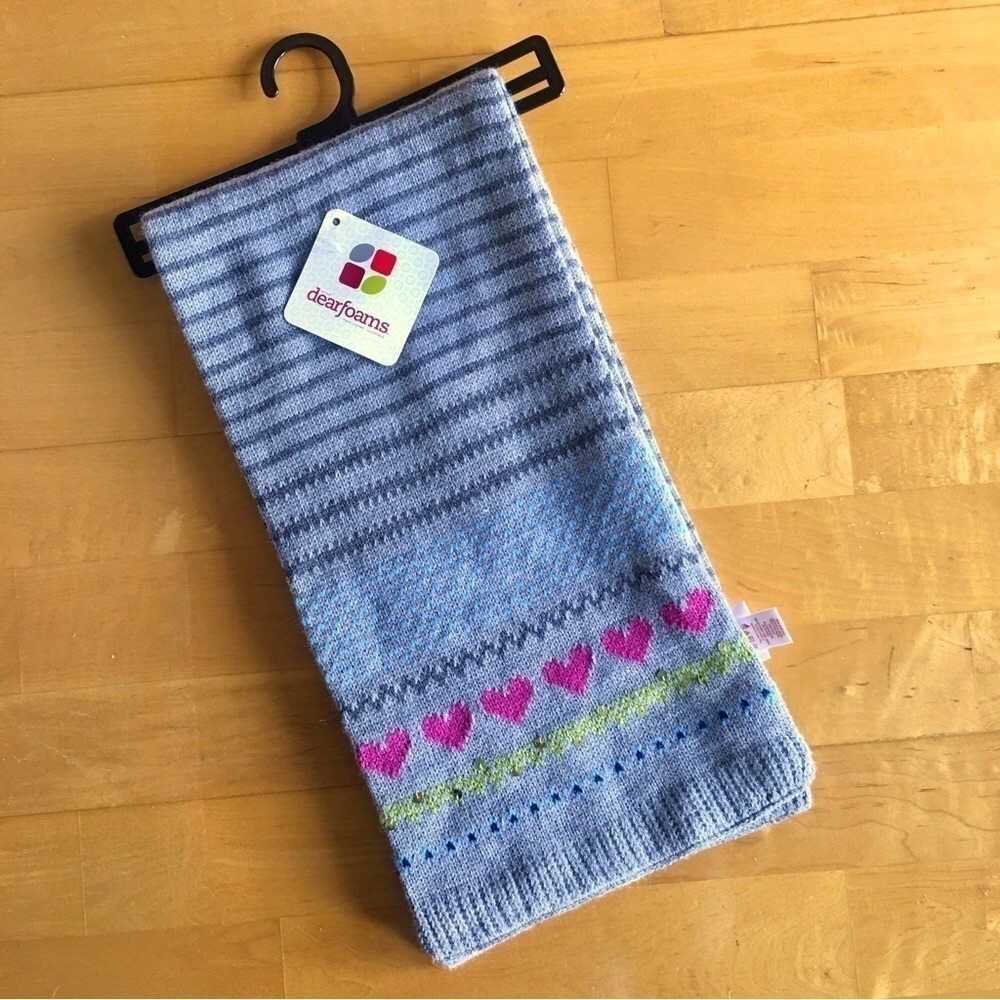 Dearfoams Fairisle Striped Scarf with Hearts, Sequins, Fray, Pink, Green